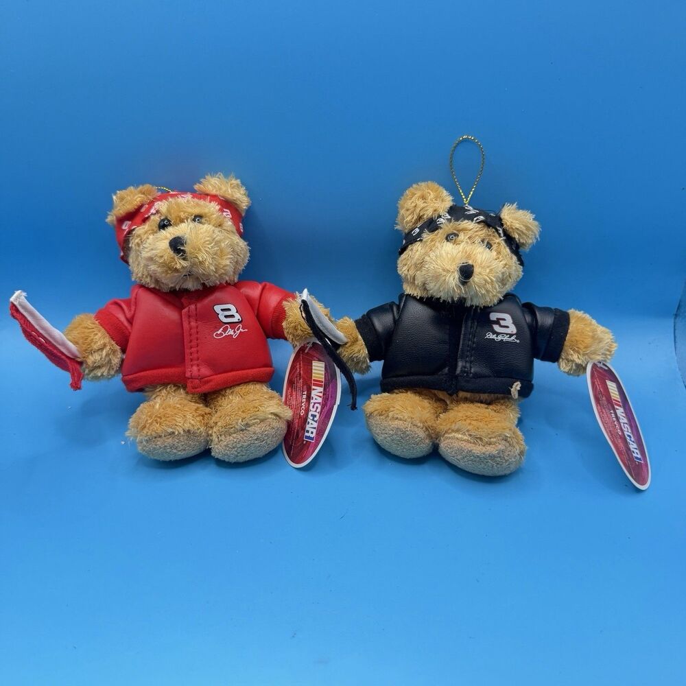 Dale Earnhardt Jr #8 & #3 NASCAR Trevco Plush Bear Ornaments Lot of 2